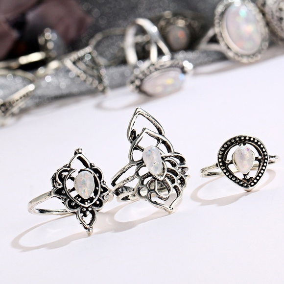 RS10| 11PCS Silver Toned White Stone Ring Set - Picture 5 of 8